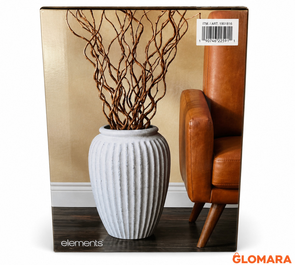 Elements Rustic White Ribbed Stoneware Ceramic Floor Vase 17" Decorative NEW